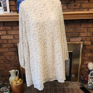 Storia Minidress Pleated Cream Brown Abstract Pattern Sz M Flowy Feminine Sheer